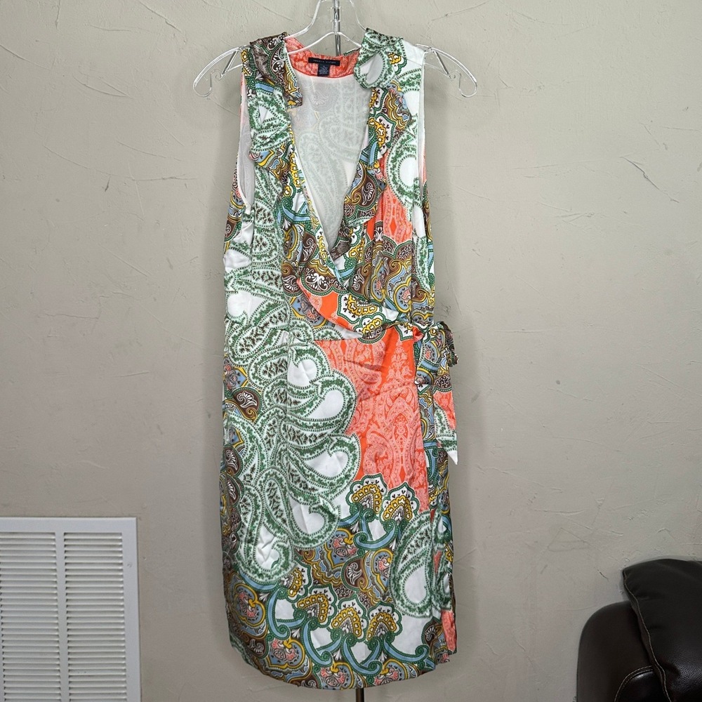 Tommy Hilfiger Womens XL Paisley Wrap Dress Orange Green Sleeveless